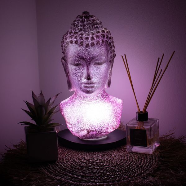 Buddha Bust Lamp Lavender Crackle - Oval Stand
