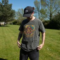 Nomad Sari Stonewashed Cotton T-Shirt - Compass of Life - Charcoal - Large