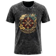Nomad Sari Stonewashed Cotton T-Shirt - Compass of Life - Charcoal - XL