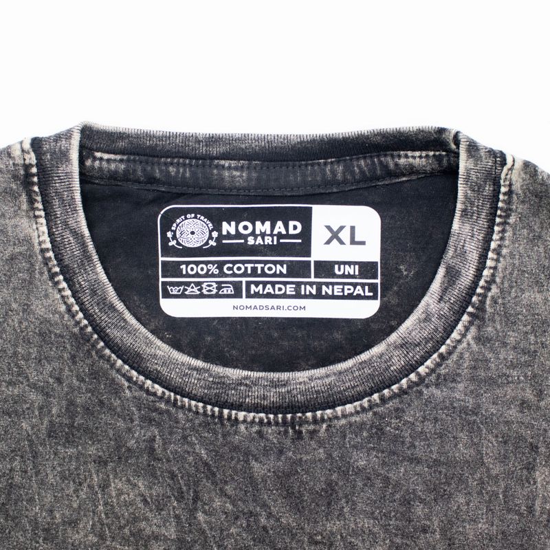 Nomad Sari Stonewashed Cotton T-Shirt - Compass of Life - Charcoal - XL
