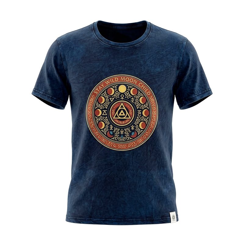 Nomad Sari Stonewashed Cotton T-Shirt - Stay Wild Moon Child - Blue - Small