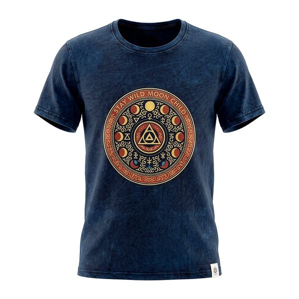Nomad Sari Stonewashed Cotton T-Shirt - Stay Wild Moon Child - Blue - Medium