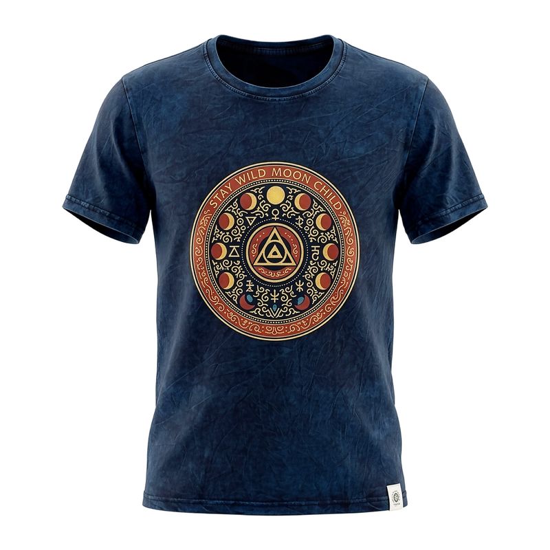 Nomad Sari Stonewashed Cotton T-Shirt - Stay Wild Moon Child - Blue - Medium