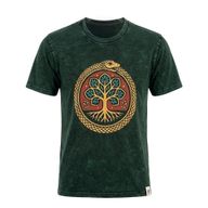 Nomad Sari Stonewashed Cotton T-Shirt - Tree of Life - Green - Small