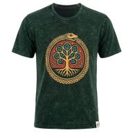 Nomad Sari Stonewashed Cotton T-Shirt - Tree of Life - Green - XL