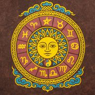 Nomad Sari Stonewashed Cotton T-Shirt - Sun & Zodiac - Brown - Large