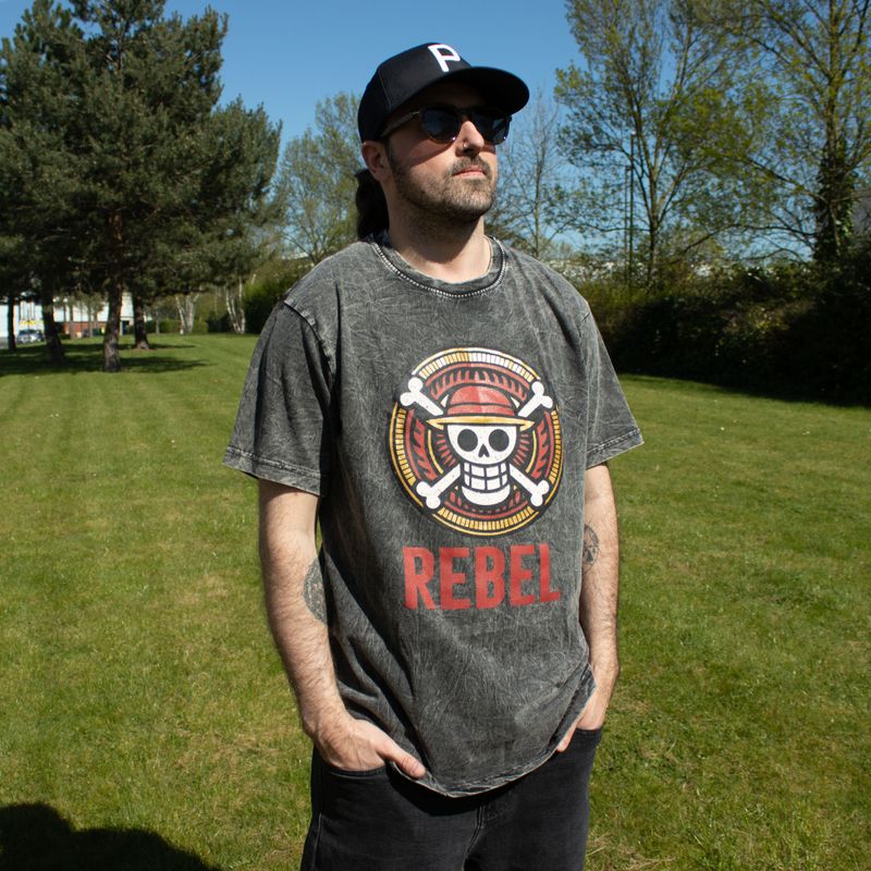 Nomad Sari Stonewashed Cotton T-Shirt - Rebel - Charcoal - Large