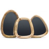 Set of 3 Pebble Shaped Mirrors - Light Wood Finish