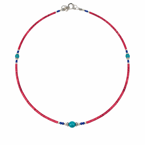 Nepalese Extra Fine Gem Necklace - Pink Coral & Turquoise Beads