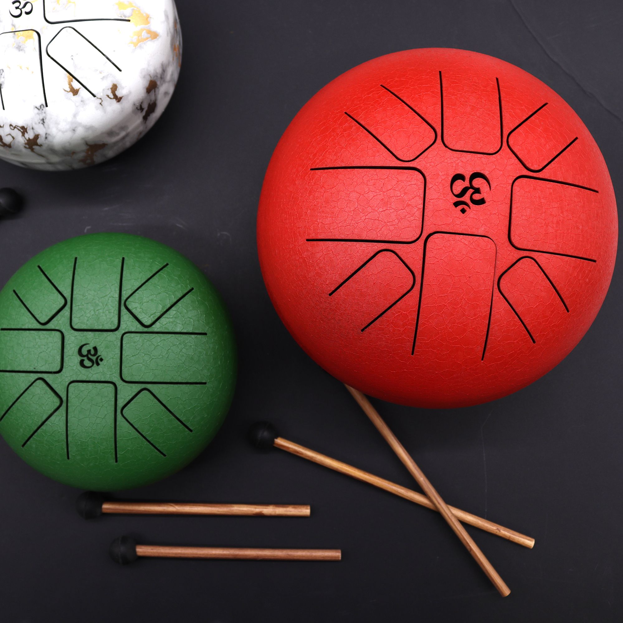 Large Hapi Drum Om Red - 22x18cm