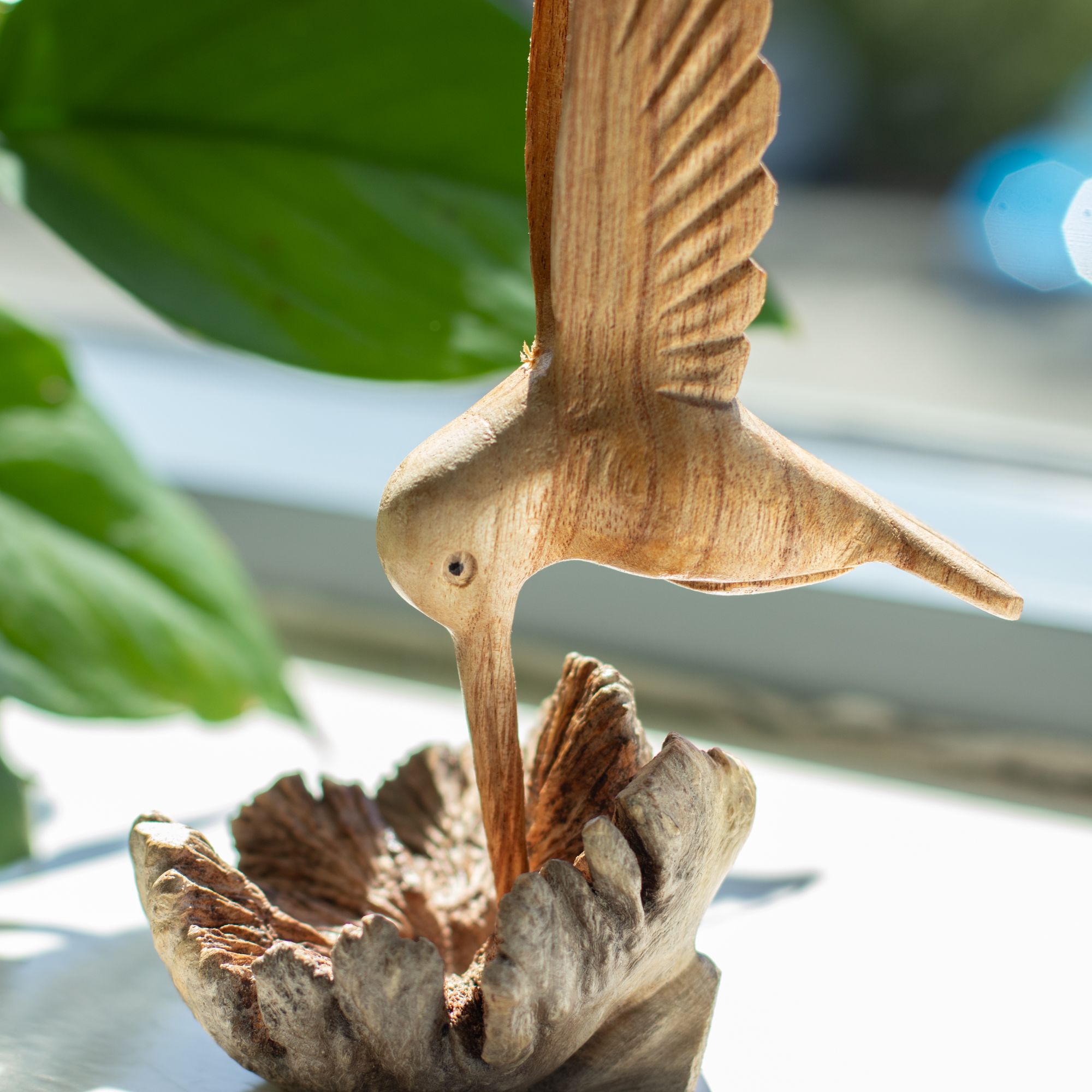 Nectar Drinking Hummingbird Handmade Parasite Wood Carving