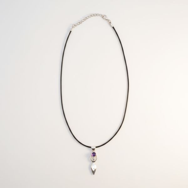 Indian Devotional Pendant - Silver Plated (45cm Cord)- Goddess Amethyst
