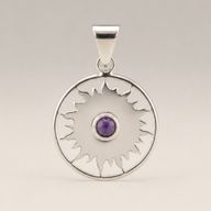 Indian Devotional Pendant - Silver Plated (45cm Cord)- Sun Worship Amethyst