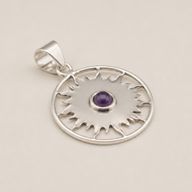 Indian Devotional Pendant - Silver Plated (45cm Cord)- Sun Worship Amethyst
