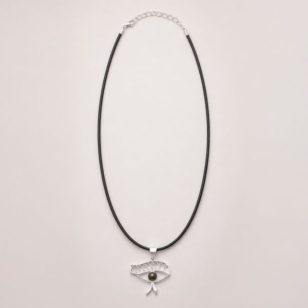 Indian Devotional Pendant - Silver Plated (45cm Cord)- Cleopatra Eye - Iolite