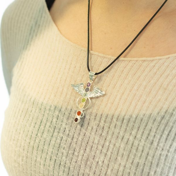 Indian Devotional Pendant - Silver Plated (45cm Cord)- Angel Chakra