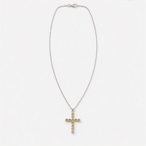 Indian Devotional Pendant - Silver Plated (45cm Chain)- Citrine Crucifix
