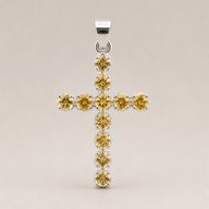 Indian Devotional Pendant - Silver Plated (45cm Chain)- Citrine Crucifix