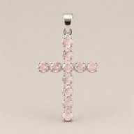 Indian Devotional Pendant - Silver Plated (45cm Chain)- Rose Quartz Crucifix
