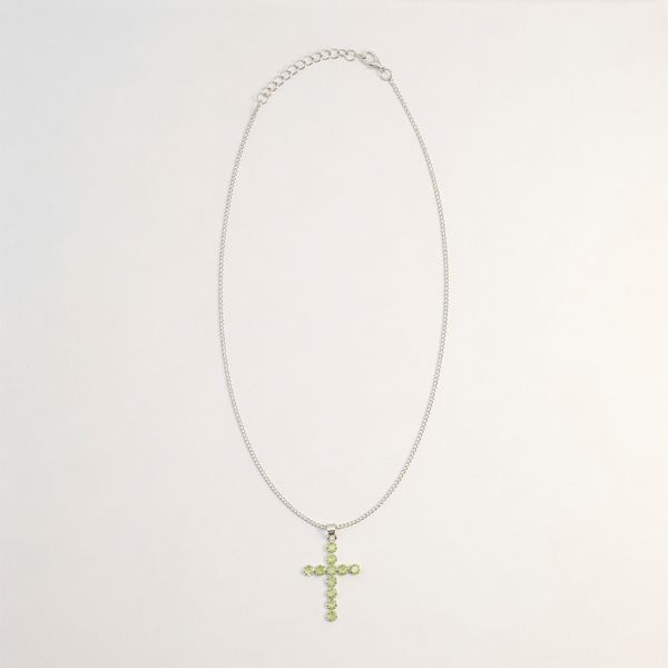 Indian Devotional Pendant - Silver Plated (45cm Chain)- Peridot Crucifix