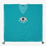 Nomad Sari On the Med Collection - Kaftan - Turquoise with Gold & White Large Evil Eye