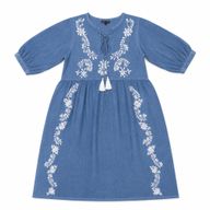 Nomad Sari On the Med Collection - Dress - Dusky Blue with Embroidery & Tassels (M-L)