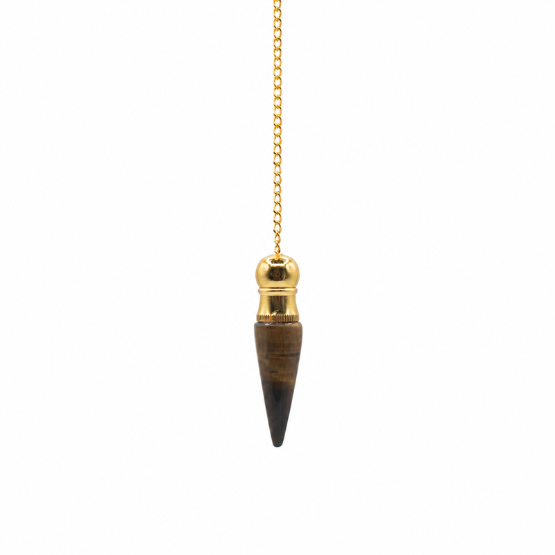 Secret Cavity Discovery of Truth Pendulum - Tiger Eye - Gold Plated