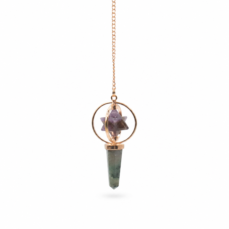 Cosmic Navigator- Two Piece Spinning Merkaba Star in Copper Pendulum - Amethyst & Labradorite
