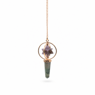 Cosmic Navigator- Two Piece Spinning Merkaba Star in Copper Pendulum - Amethyst & Labradorite