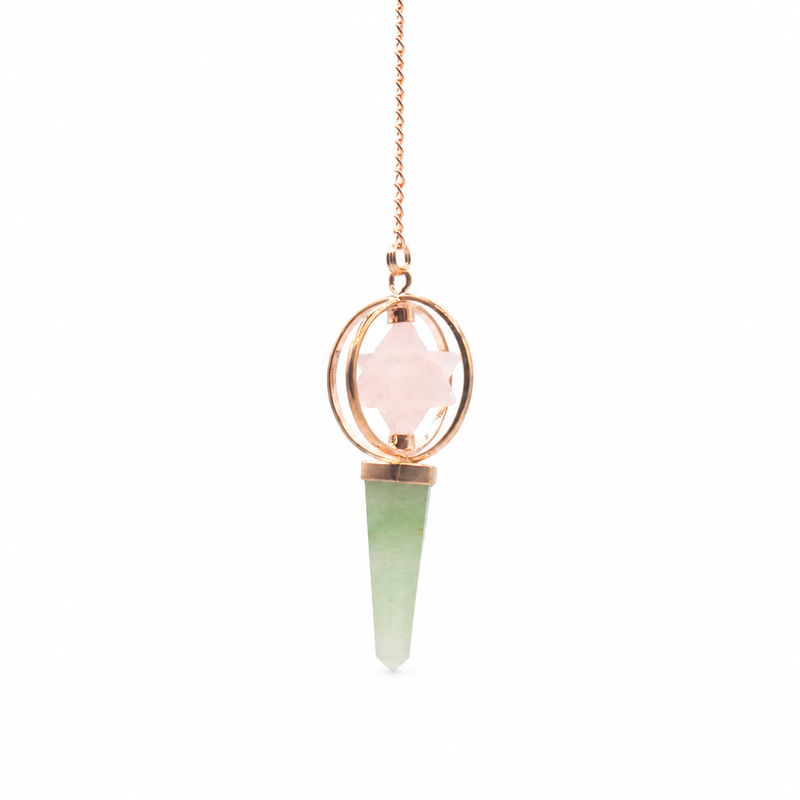 Heart Compass- Two Piece Spinning Merkaba Star in Copper Pendulum -  Rose Quartz & Green Aventurine