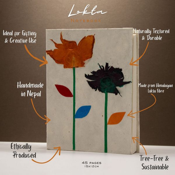 Med Lokta Notebook (15x12cm) - 45 leafs - Crafted Real Himalayan Floral Design