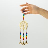 Indian Chimes - Brass Tree of Life with Chakra Beads - 3 Bells - 6.5x31cm