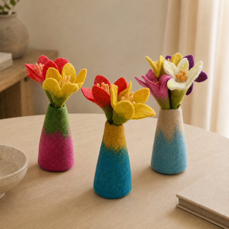 Felt Flowers Vases (3 assorted)