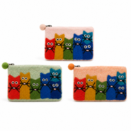 Curious Cat Group Felt Purse- (3 assorted colours)