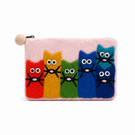 Curious Cat Group Felt Purse- (3 assorted colours)