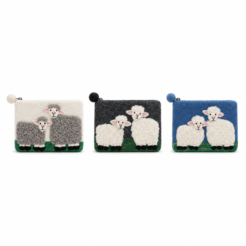 Countryside Classic Sheep Felt Zipper Pouch (3 asst)