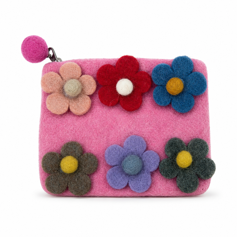 Six Flower Felt Zipper Pouch (3 asst)