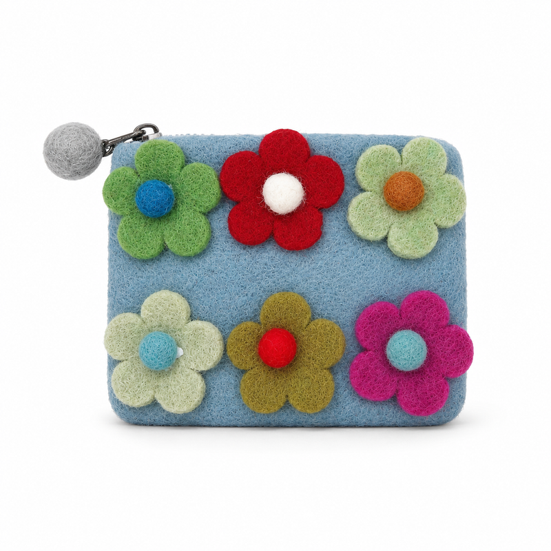 Six Flower Felt Zipper Pouch (3 asst)