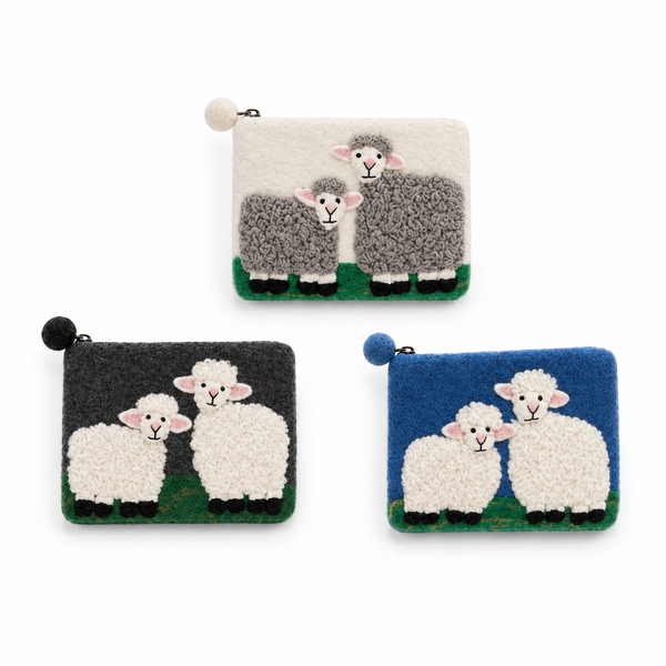 Natural Felt Zipper Pouches - Countryside Classic Sheep