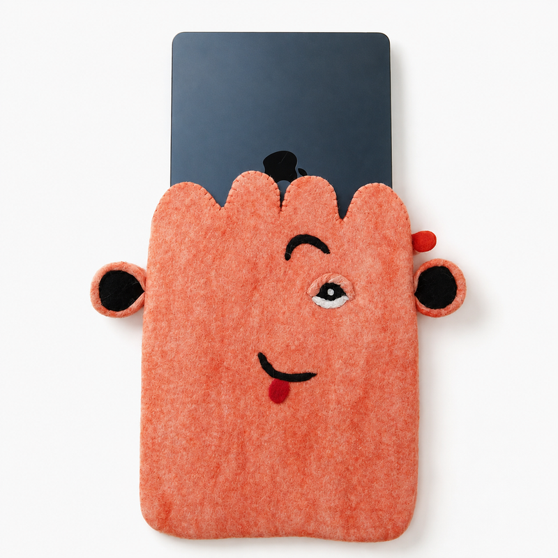 Felt Laptop Pouch (upto 14")  - Pink Cute Face