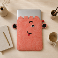 Felt Laptop Pouch (upto 14")  - Pink Cute Face