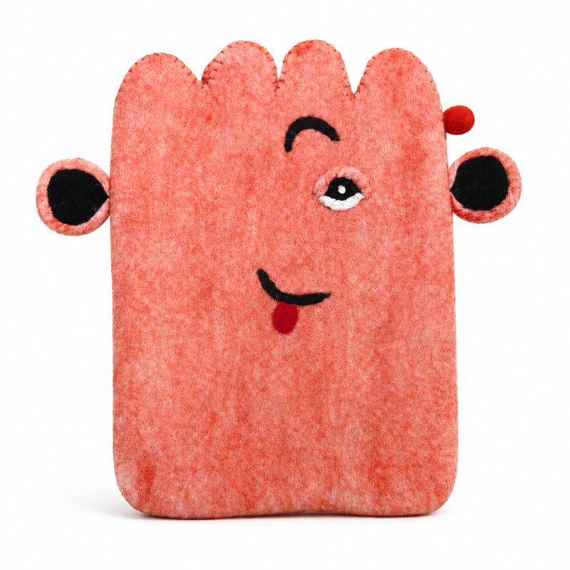 Felt Laptop Pouch (upto 14")  - Pink Cute Face