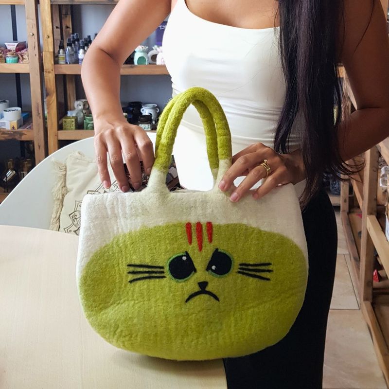 Lrg Grumpy Cat Felted Bag