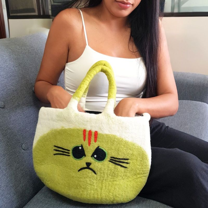 Lrg Grumpy Cat Felted Bag