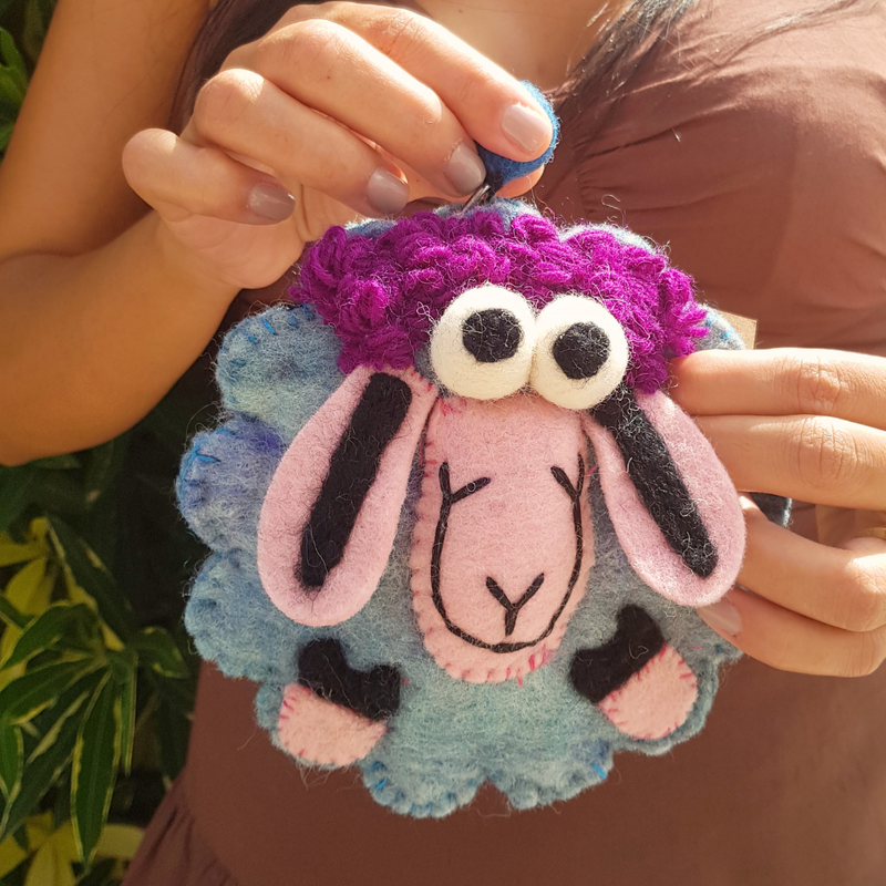 Fresh Colours Happy Sheep Felt Zipper Pouch (3 asst)