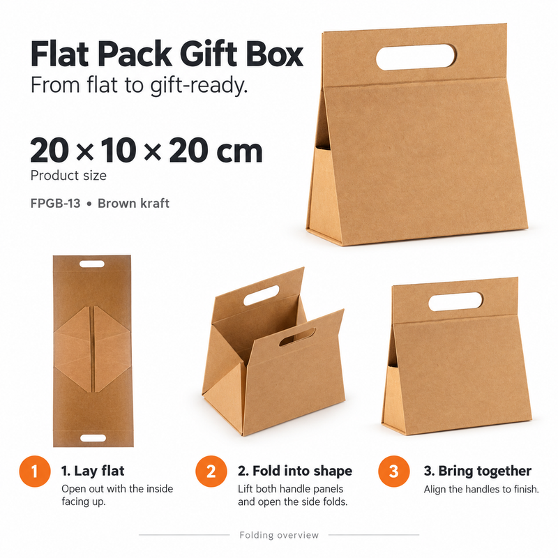 Flat Pack Gift Box - Lrg Hand Box  (28x12.5x26cm) - Black