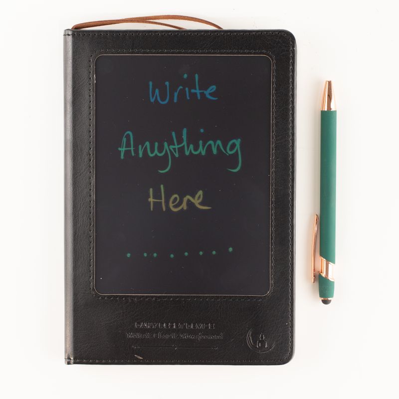 Intention Note Book - LCD Wipe Screen - Black Leather Effect - Brass Leaf - 80 Leafs