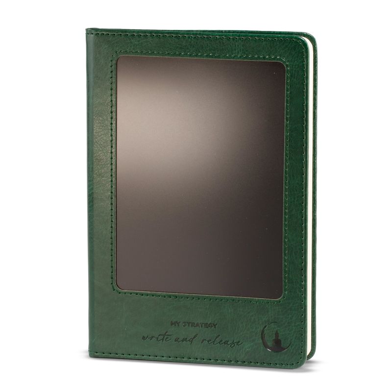 Intention Note Book - LCD Wipe Screen - Green Leather Effect - Brass Leaf - 80 Leafs