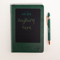 Intention Note Book - LCD Wipe Screen - Green Leather Effect - Brass Leaf - 80 Leafs