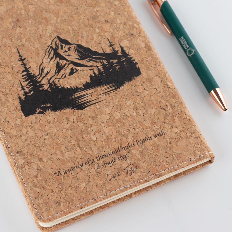Intention Note Book - LCD Wipe Screen - Cork Leather Effect - Brass Leaf - 80 Leafs